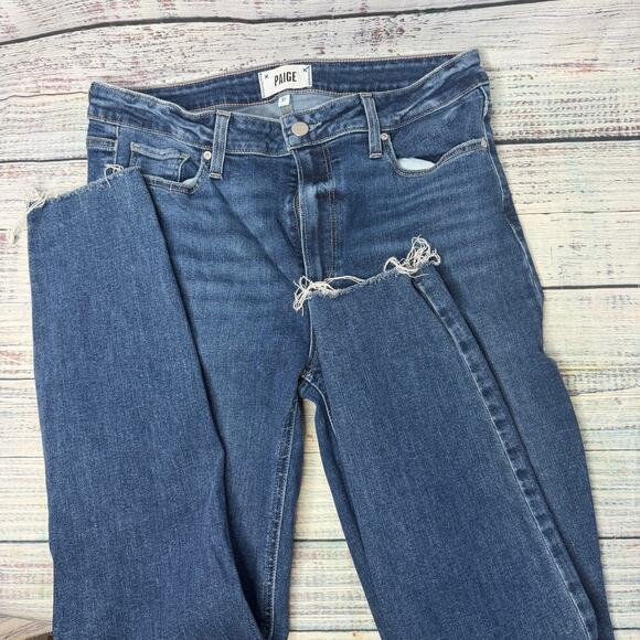 PAIGE Denim - PAIGE Hoxton Ankle Jeans Womens 31 Blue High Rise Raw Hem Skinny